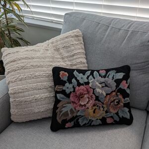Vintage Needlepoint Floral throw pillow Decorative cushion cross stitch